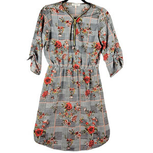 Stella Tweed Women’s Plaid Floral Dress - Size Small - 3/4 Sleeve Elastic Waist